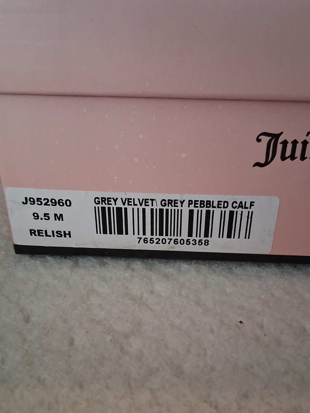 Juicy Couture Grey Velvet Heels Box Label